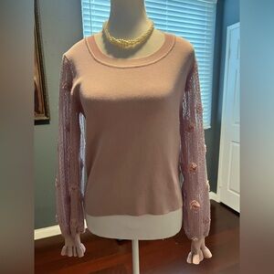 Rose Color Nanette Sweater with Rose Lace Sleeves. EUC. Size S